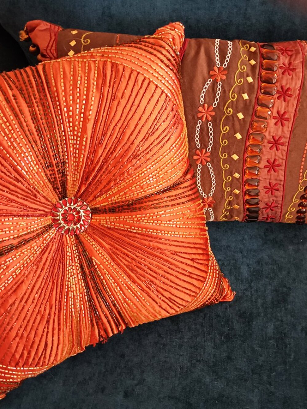 Two Pier One India Style Beaded Throw Pillows